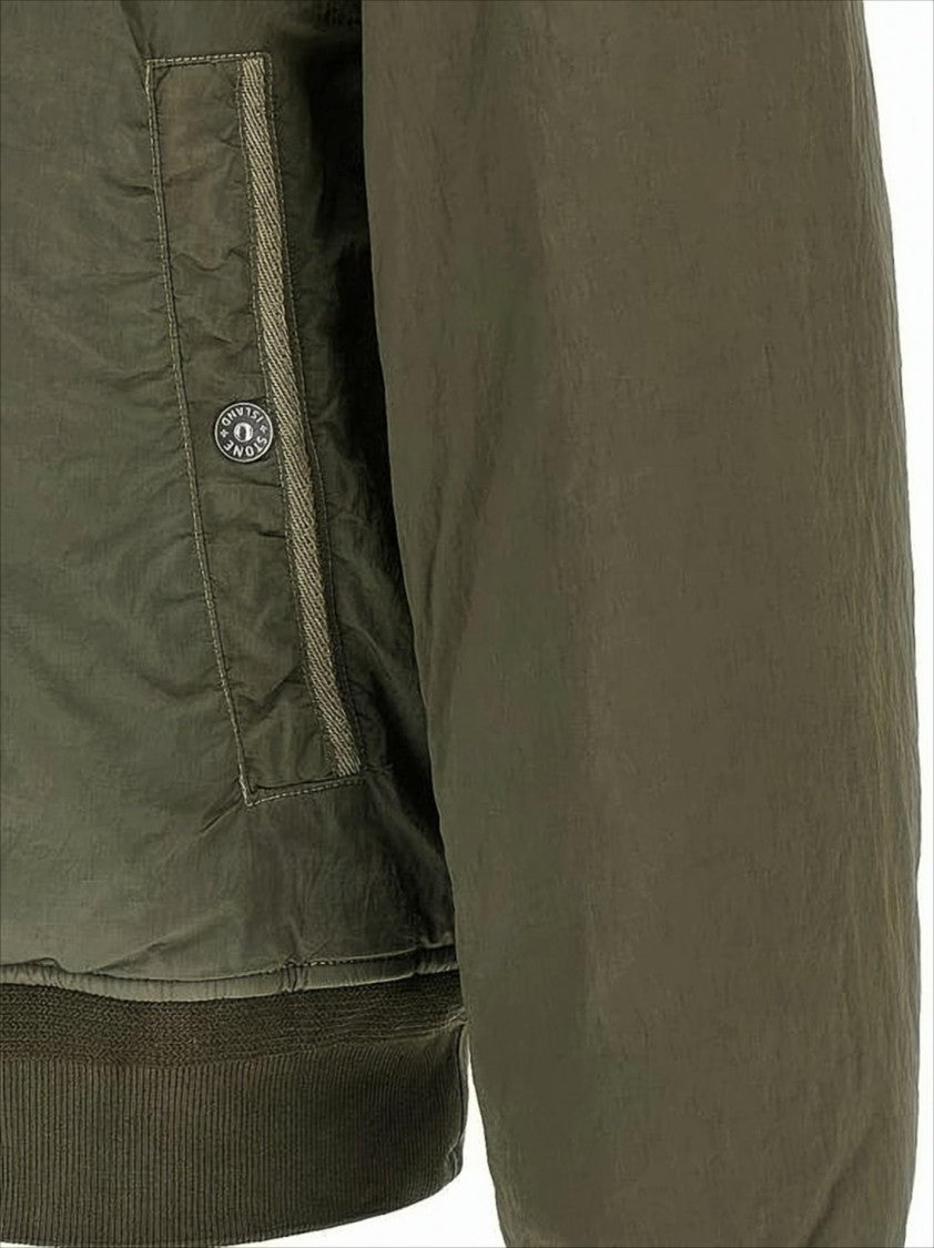 Stone Island Olive Green Bomber Jacket With Signature Patch