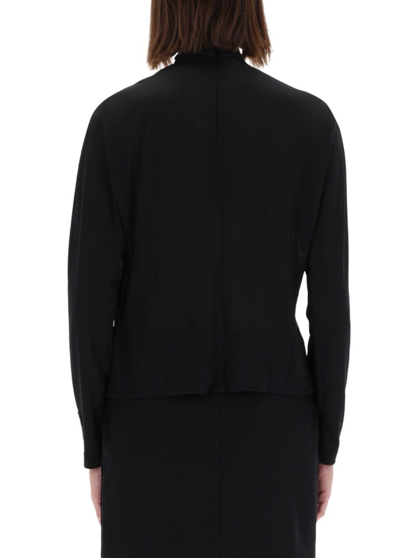 Versace Jeans Couture Black Draped Collar Pleated Shirt