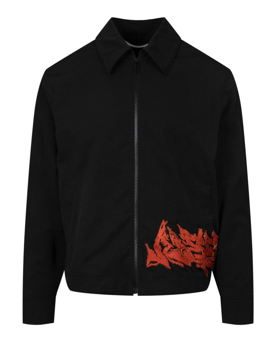Off-White Zip-Up Black Harrington Jacket With Embroidered Detail
