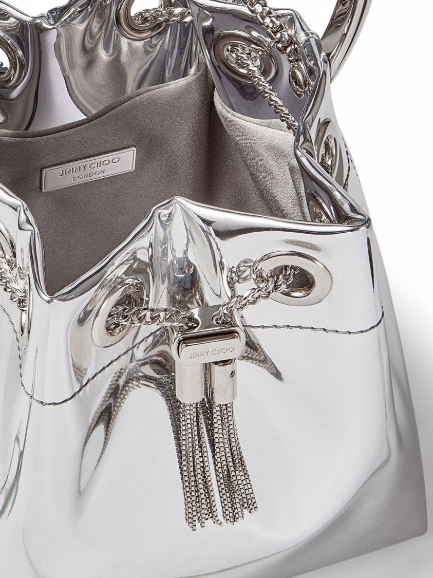 Jimmy Choo Silver Drawstring Bag With Circular Handle