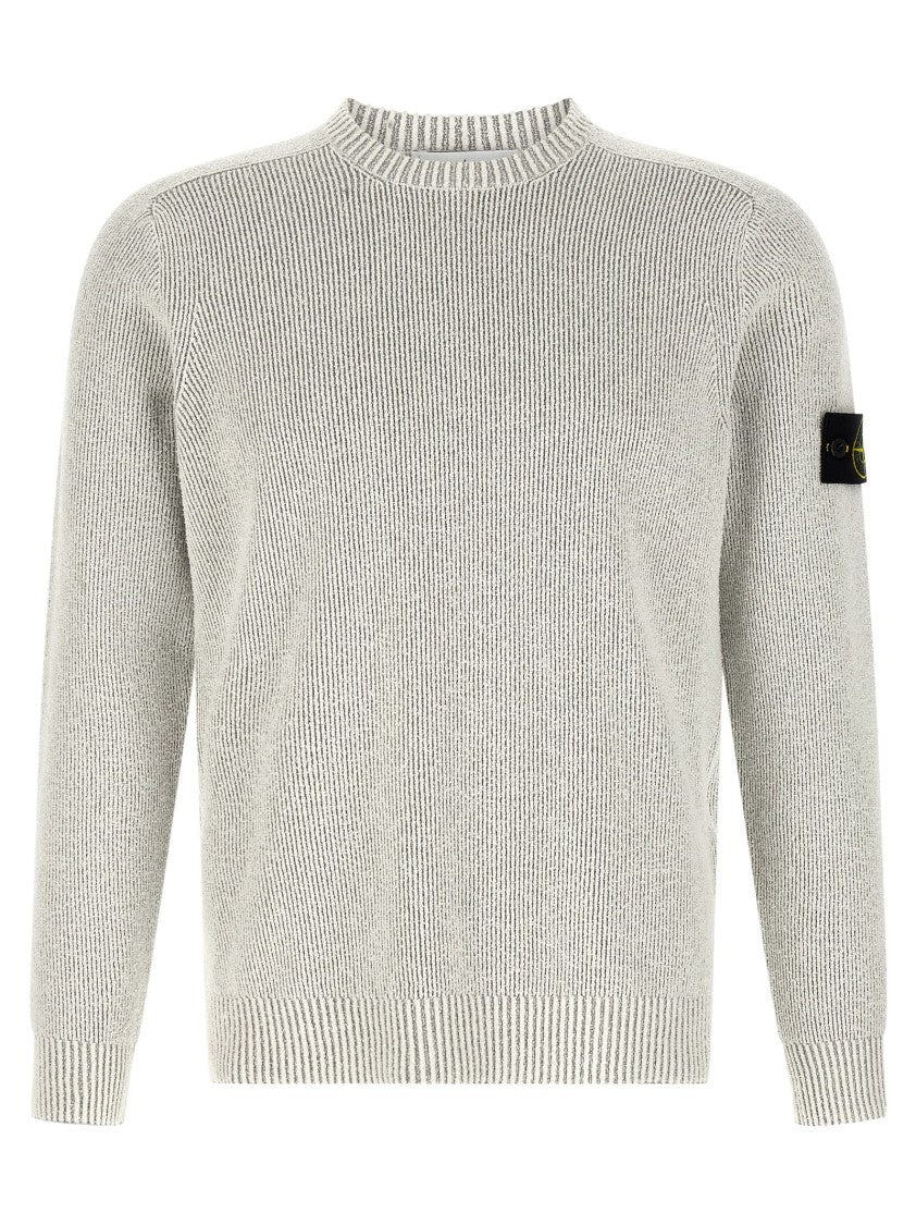 Stone Island Ribbed Bouclé Cotton Sweater With Crewneck