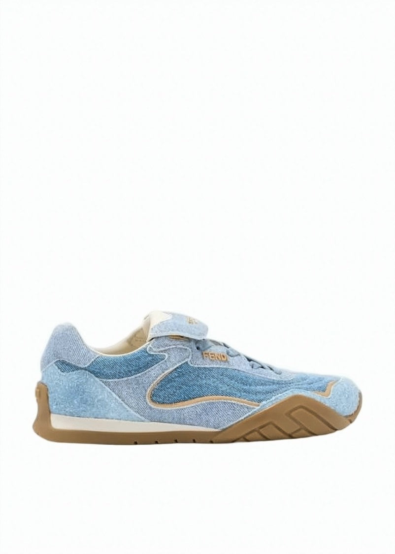 Fendi Denim-Upper Sneakers With Tan Piping And Gum Sole