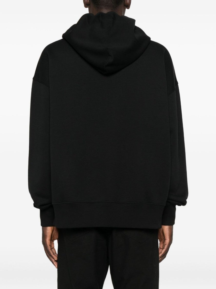 John Richmond Black Hooded Sweatshirt With Ribbed Cuffs