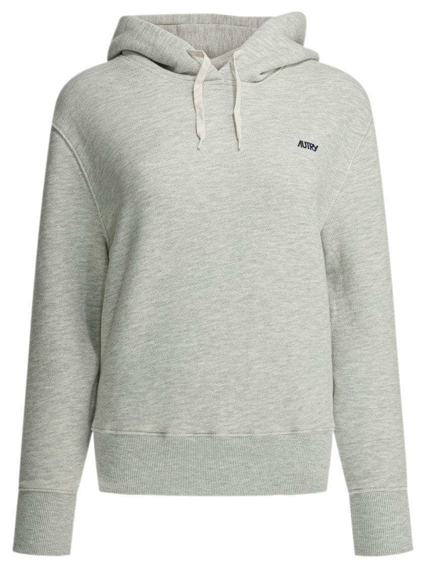 Autry Heathered Grey Cotton Blend Sweatshirt With Adjustable Hood
