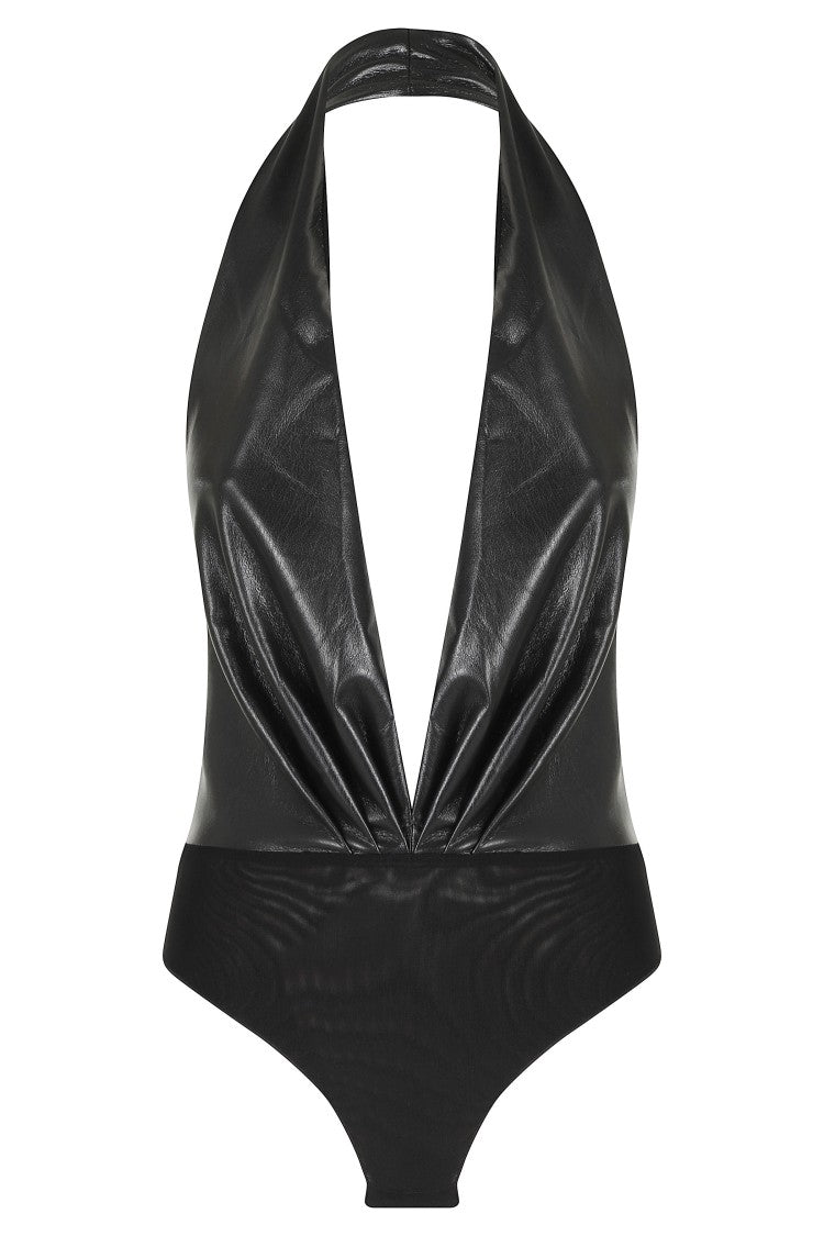 The Andamane Black Zensaya Deep V-Neck Open Back Bodysuit