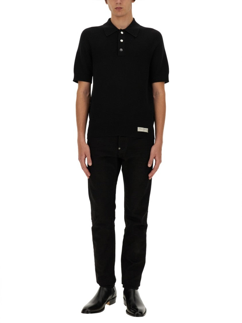Balmain Textured Merino Wool Polo Shirt