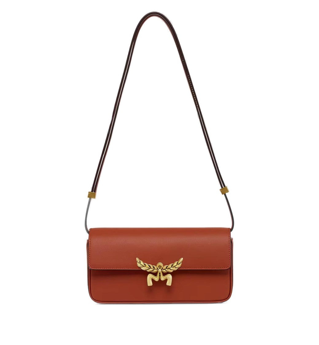 Mcm Structured Brown Calf Leather Shoulder Bag