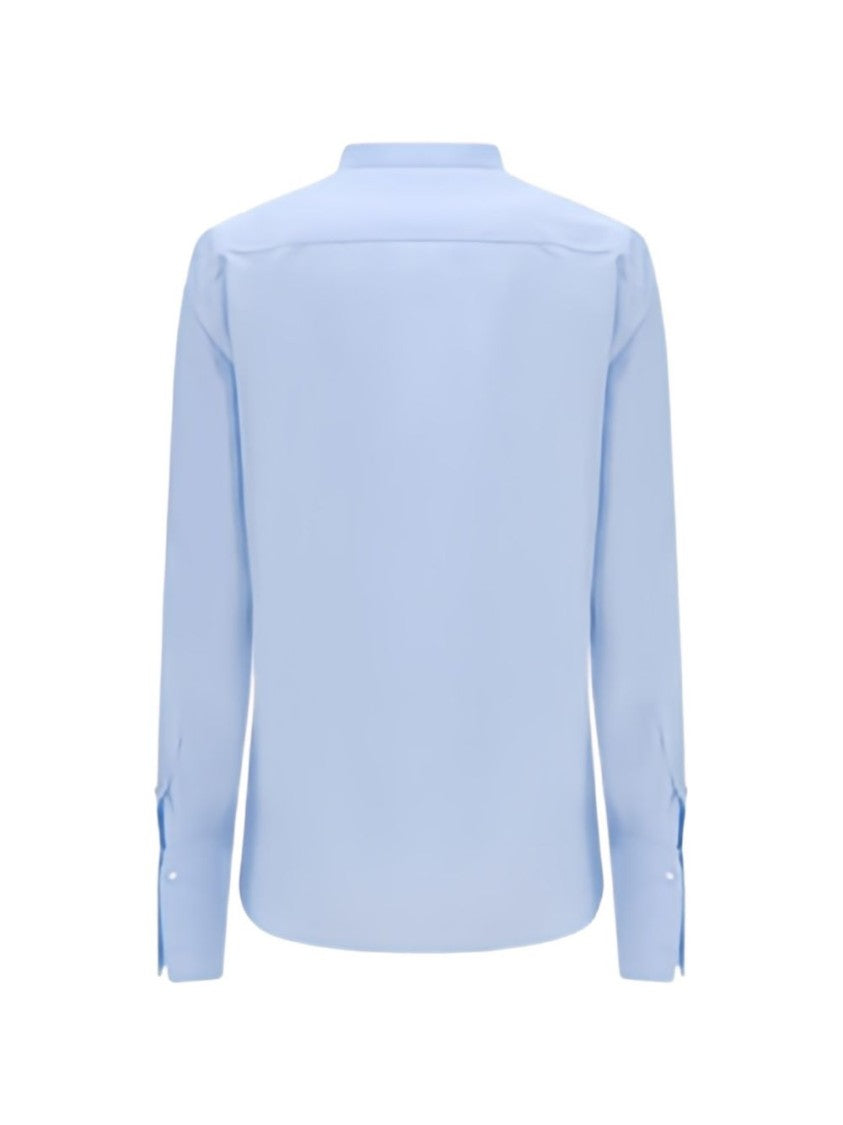 Fendi Light Blue Structured Pleated Mandarin Collar Shirt