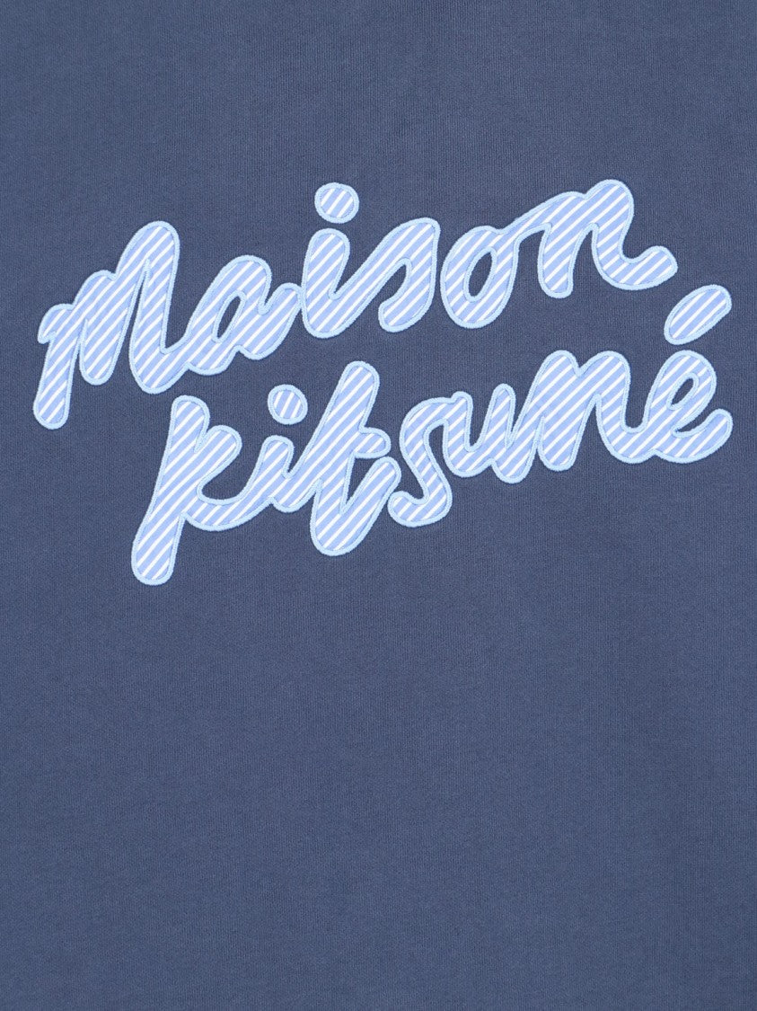Maison Kitsuné Logo Sweatshirt In Blue Cotton Drawstring Hood