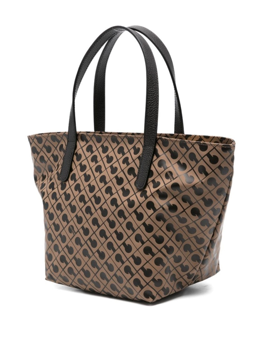 Gherardini Trapezoidal Beige Shopper Bag With Geometric Print