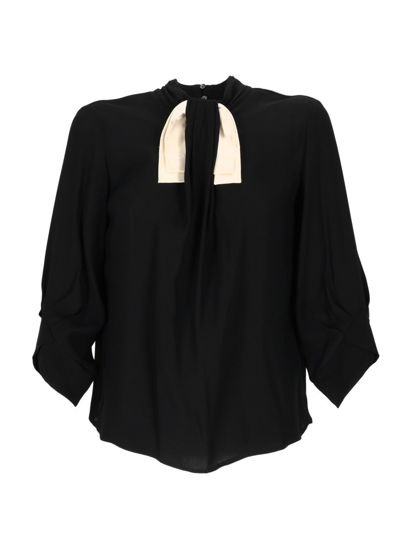 Elisabetta Franchi Loose-Fit Blouse With Contrast Insert And Pleated Design