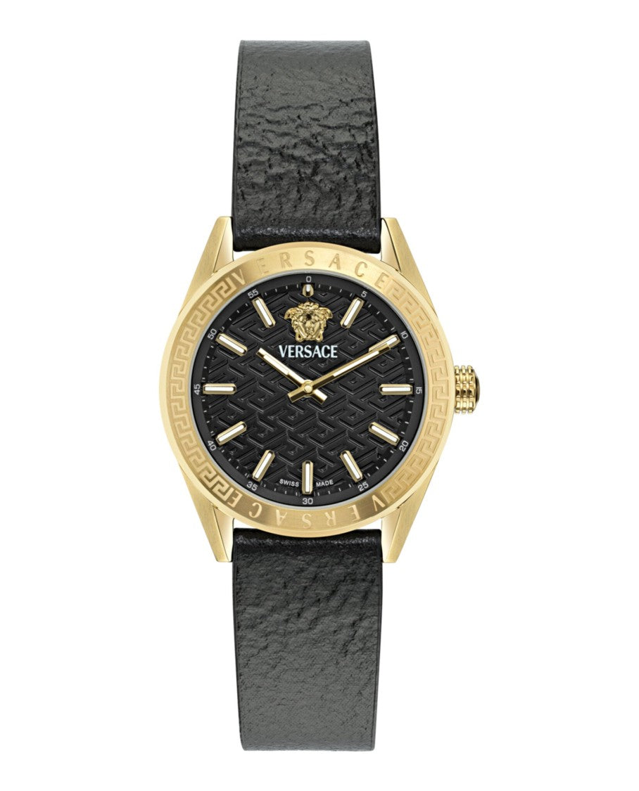 Versace Versace Two-Hand Quartz Watch With Black Guilloche Dial