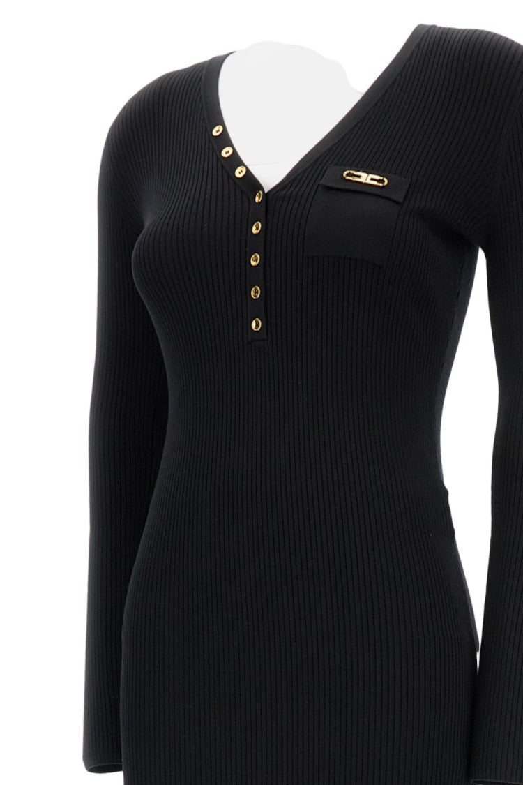 Elisabetta Franchi Ribbed Midi Dress With Gold Button Detail