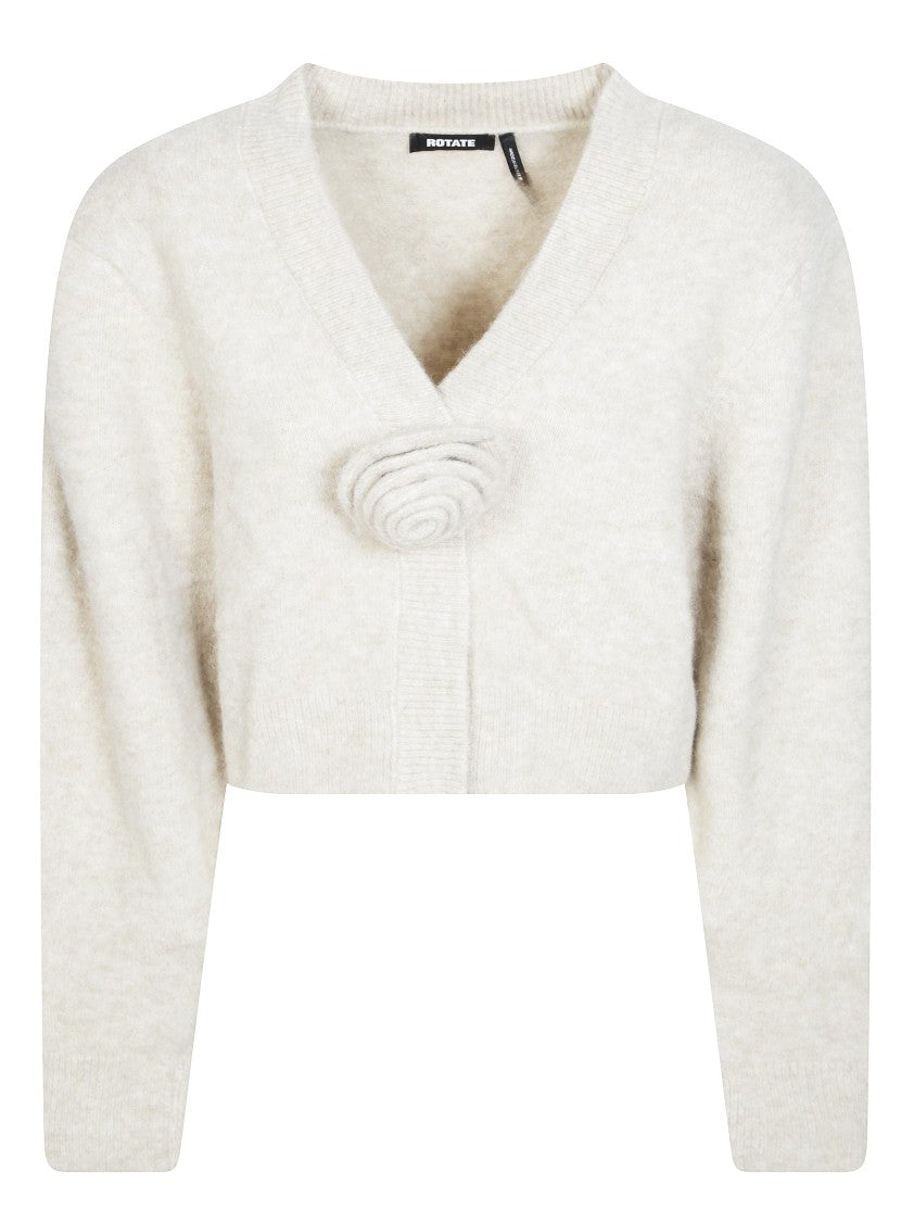 Rotate Floral Textured Cropped Knit Cardigan