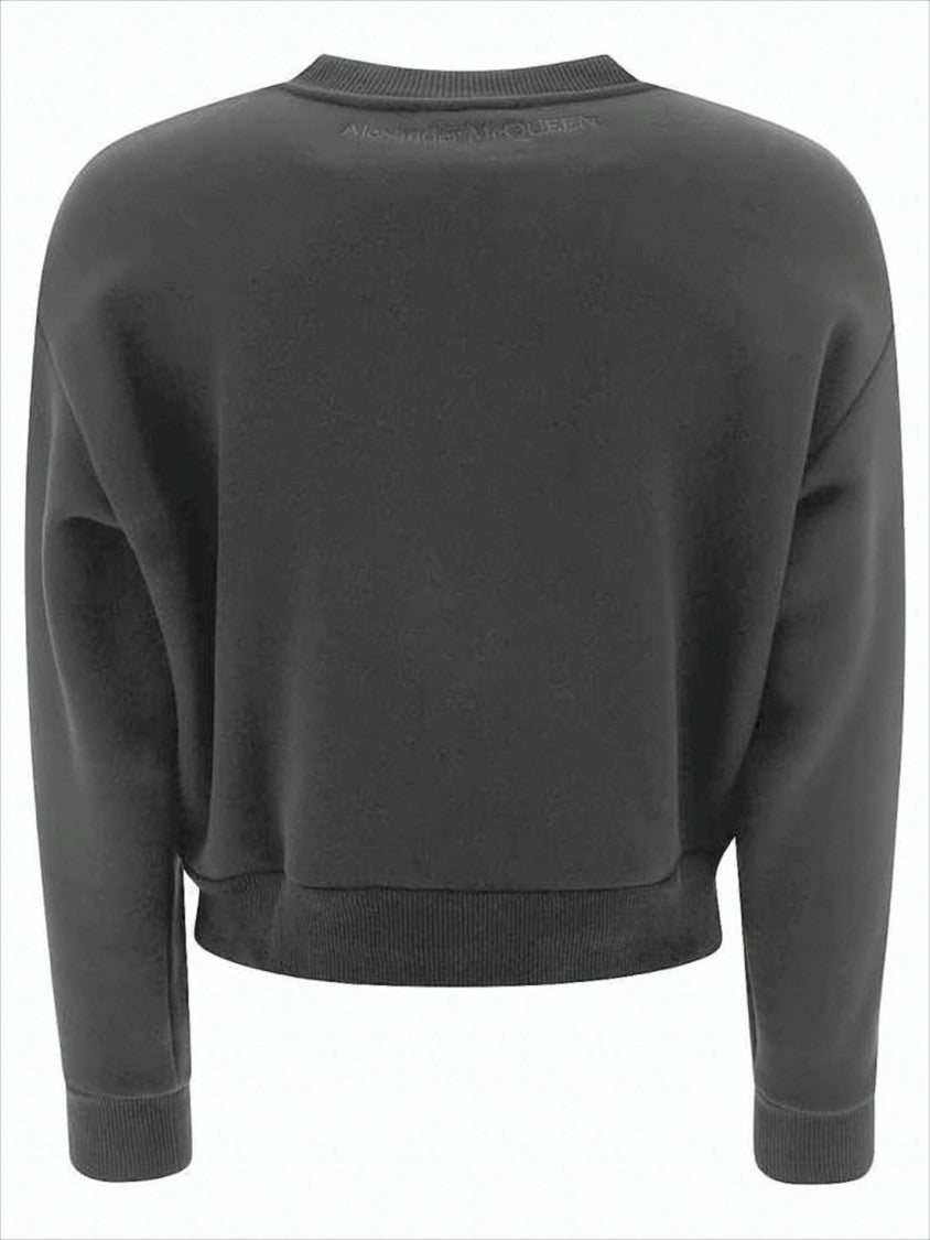 Alexander Mcqueen Cropped Black Long-Sleeve Top With Diagonal Cut-Out Detail