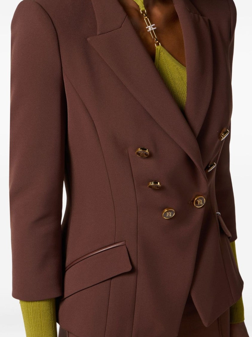 Elisabetta Franchi Tailored Brown Jacket With Gold-Tone Double-Breasted Closure
