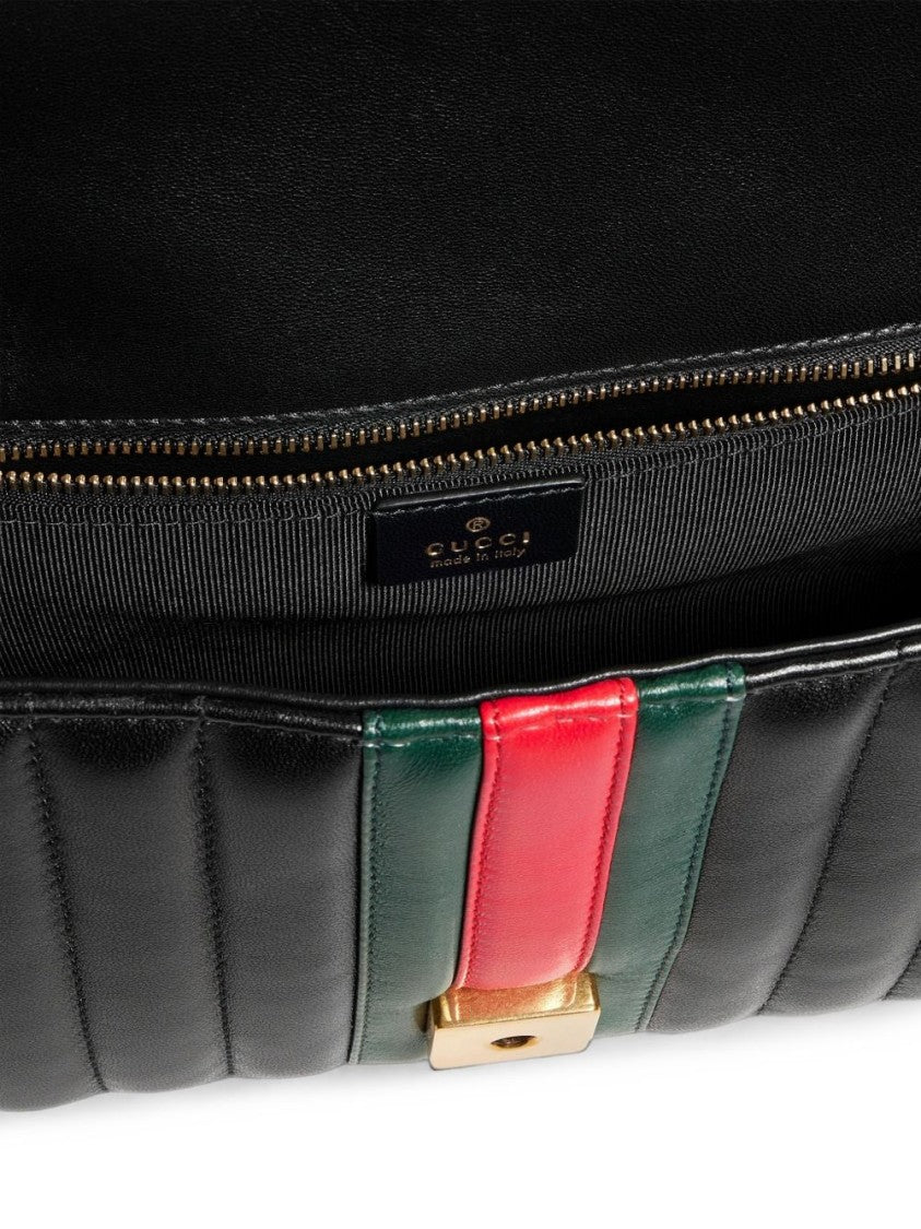 Gucci Black Quilted Lambskin Gold Logo Shoulder Bag