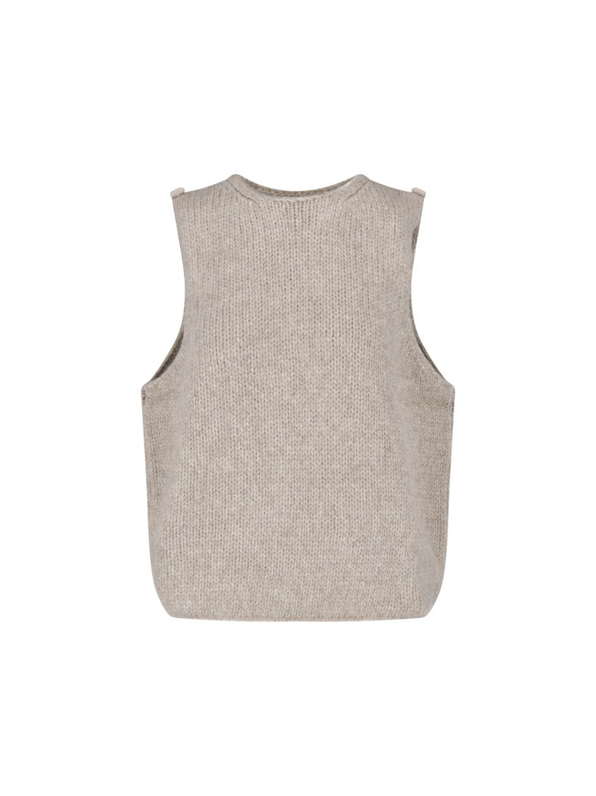 Pampa The Brand Beige Crew Neck Sleeveless Alpaca Tank Top