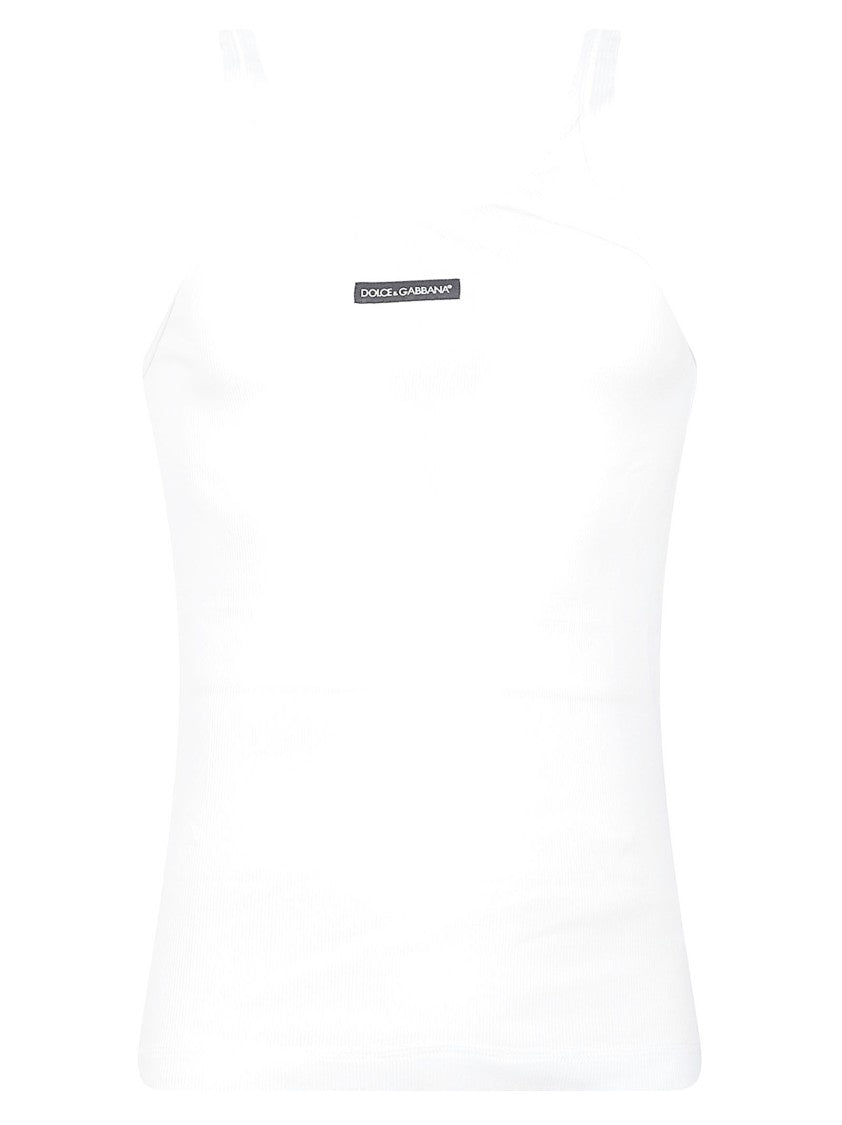 Dolce & Gabbana Straight Neckline Sleeveless Ribbed Top With Text Patch