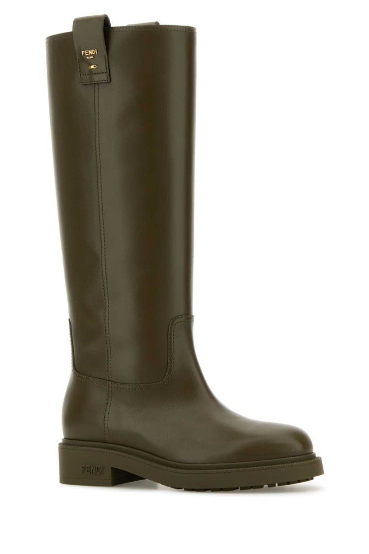 Fendi Army Green Leather Filo Boots