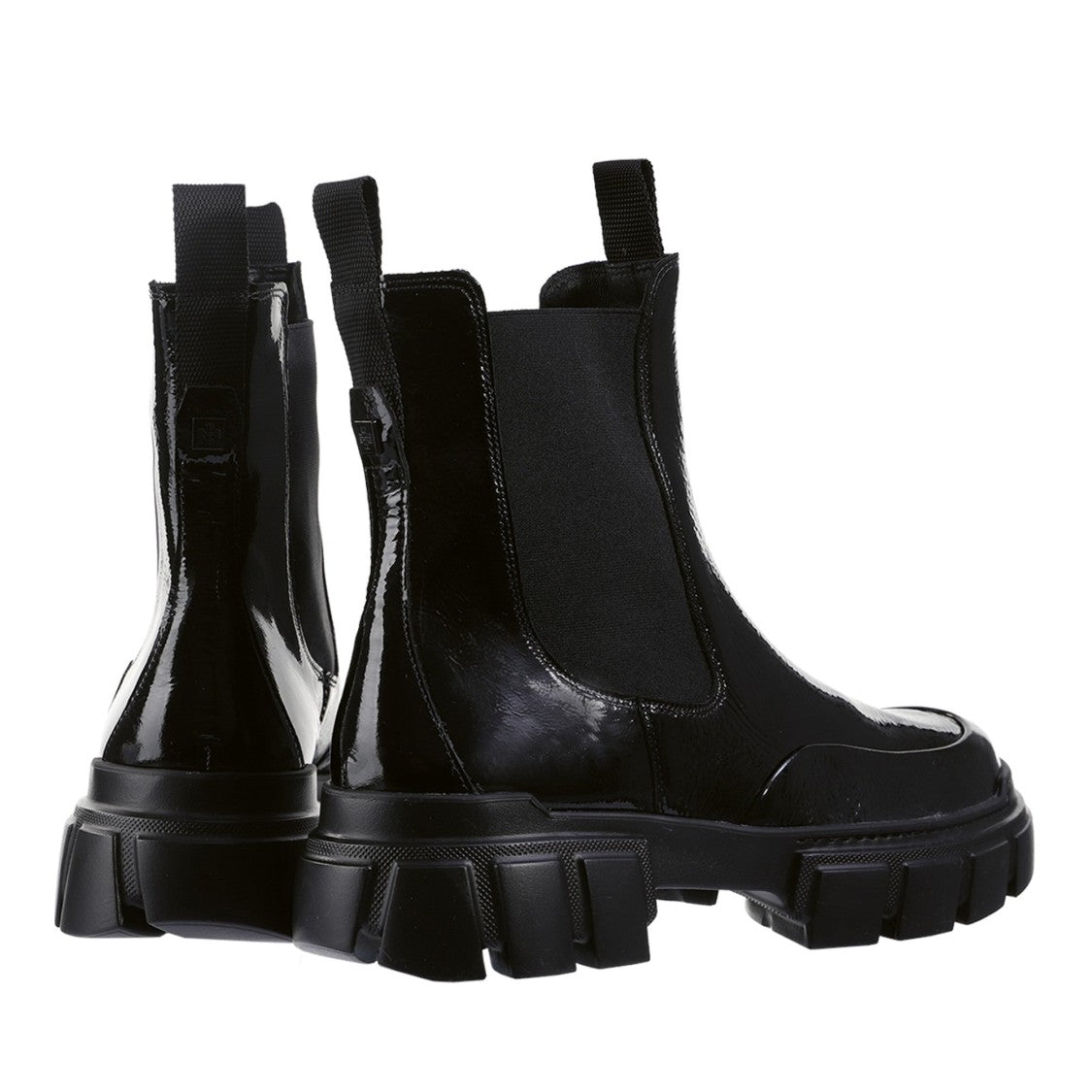 Högl Black Adventure Glossy Patent Leather Chunky Sole Ankle Boots