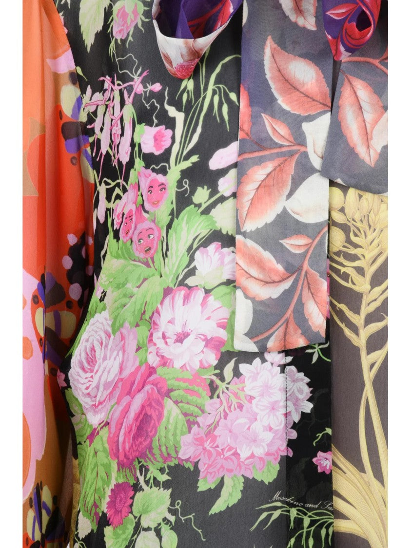Moschino Multicolor Floral Print Fluid Silk Blouse