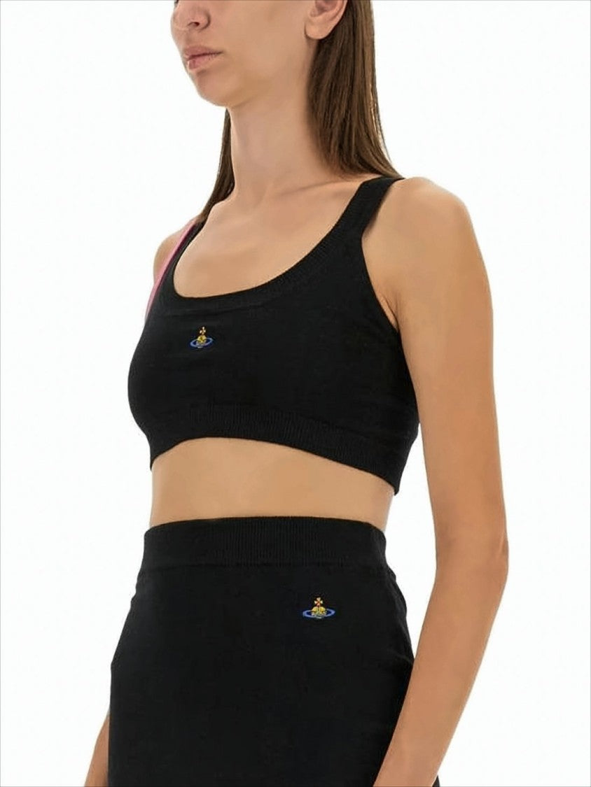 Vivienne Westwood Scoop Neck Cropped Tank Top With Embroidered Emblem