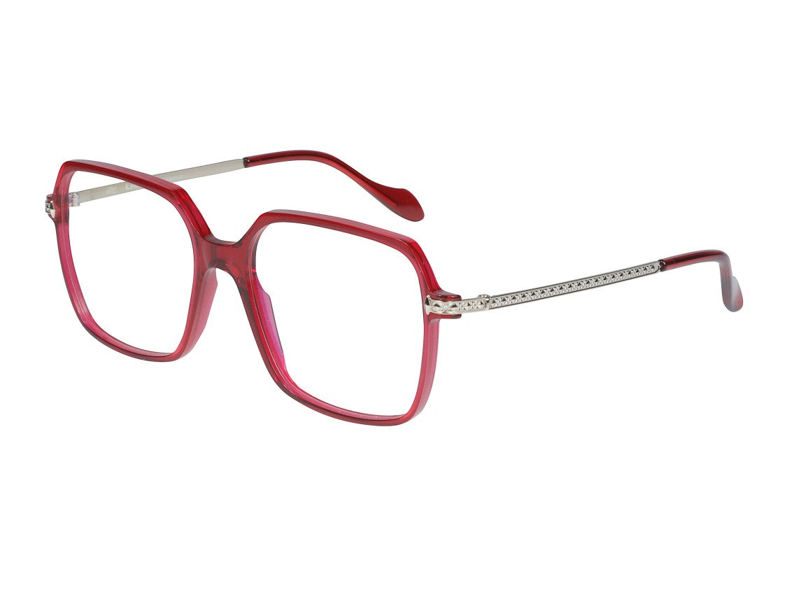 Kador Red Translucent Megan Metallic Temple Oversized Square Eyeglasses