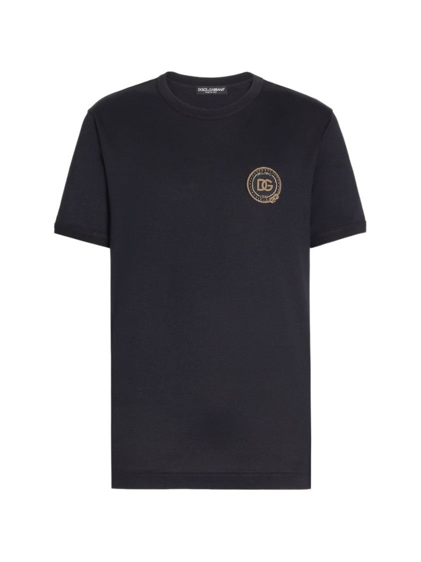 Dolce & Gabbana Blue Cotton Front Patch T-Shirt