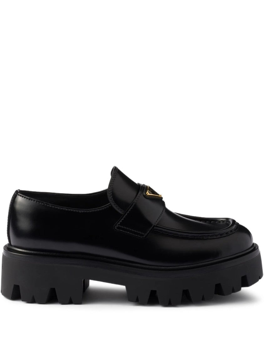 Prada Black Lug-Sole Leather Loafers
