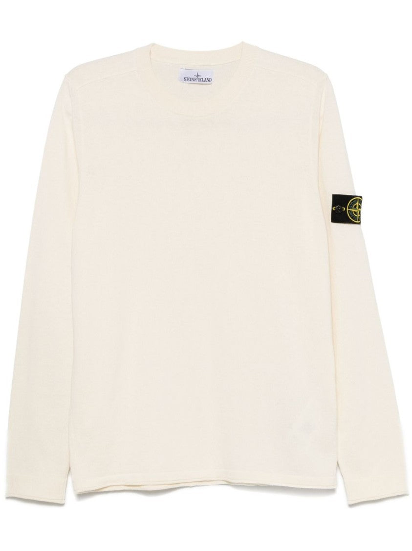 Stone Island Crew Neck Ivory Long-Sleeved Sweater