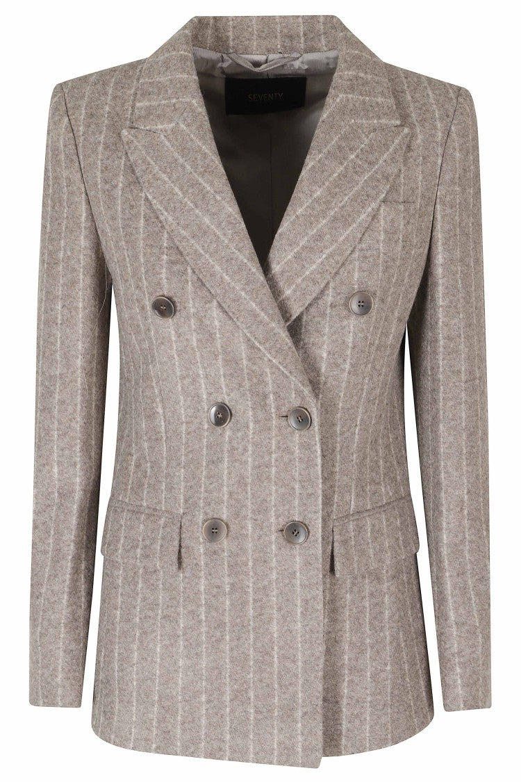 Seventy Mud Striped Double-Breasted Back Vent Acrylic-Blend Jacket