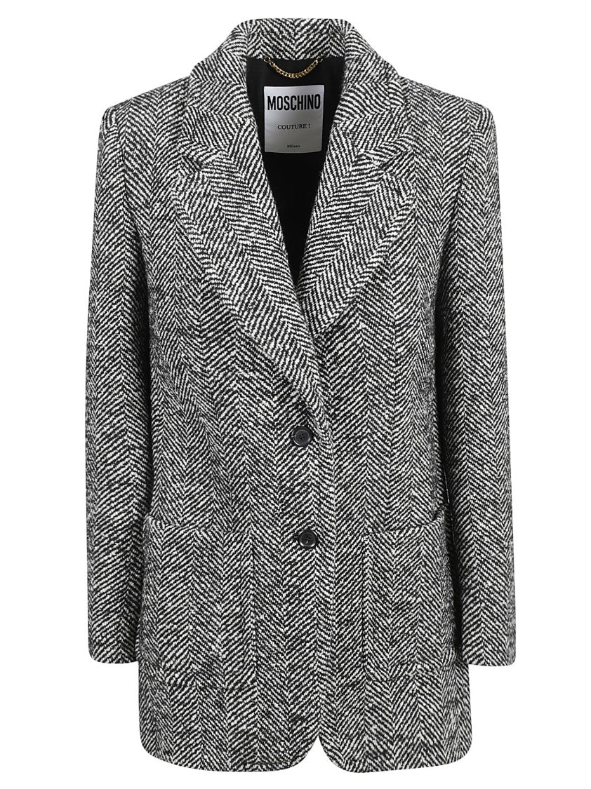 Moschino Herringbone Pattern Tailored Coat