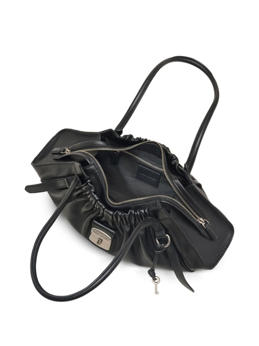 Marc Jacobs Elongated Black Leather Bag With Zip Closure And Lock Detail