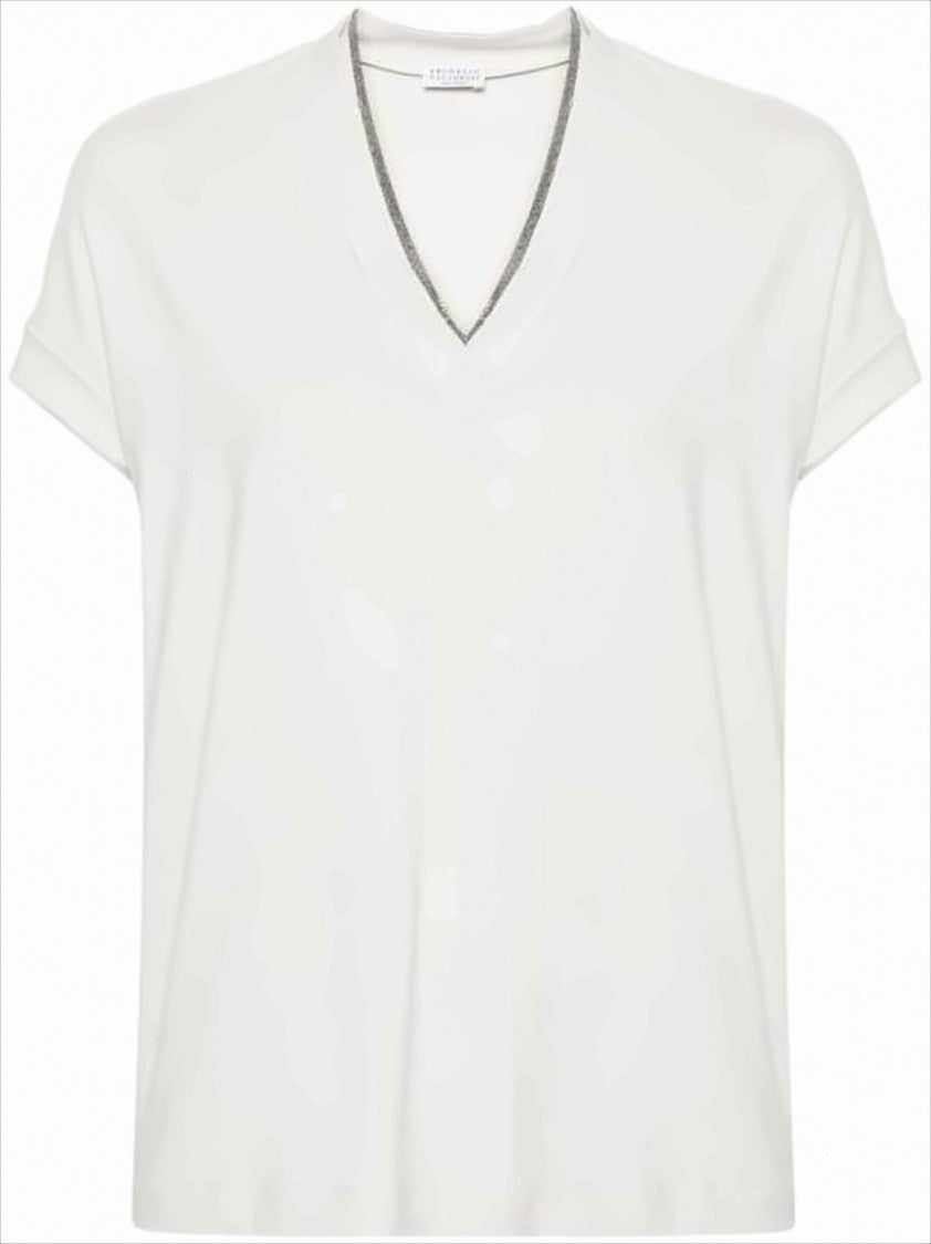 Brunello Cucinelli Relaxed Fit Short-Sleeve Top With V-Neckline