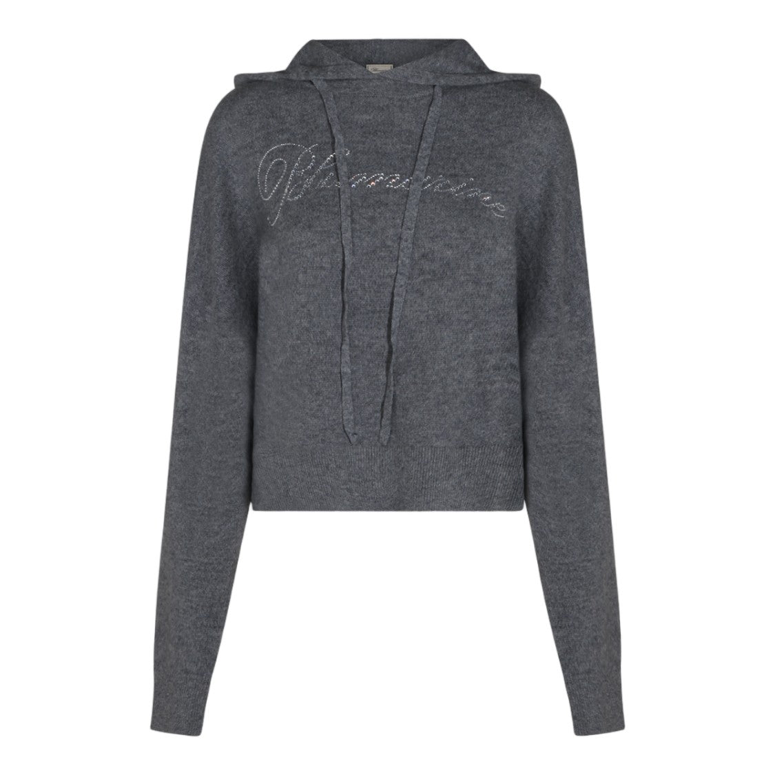 Blumarine Cropped Hooded Sweater With Sparkling Logo Detail