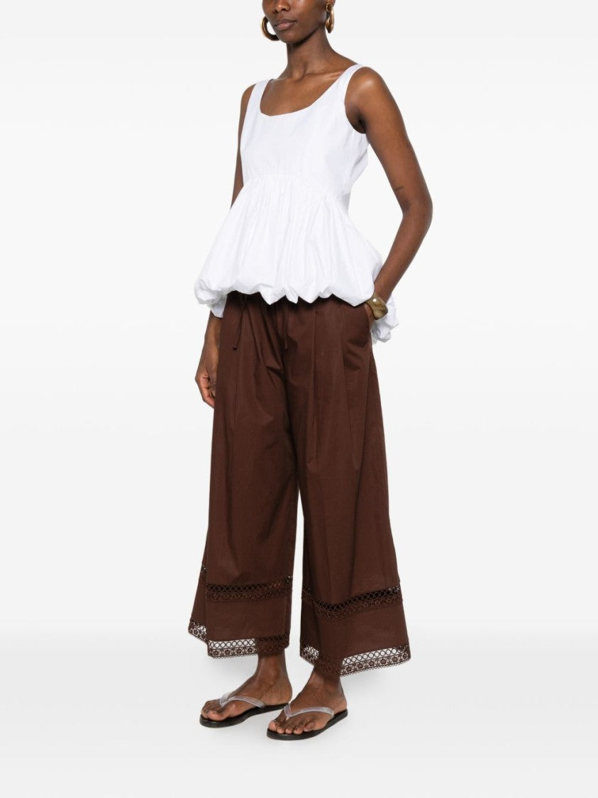 Twin-Set Brown Drawstring Lace Wide-Leg Pants