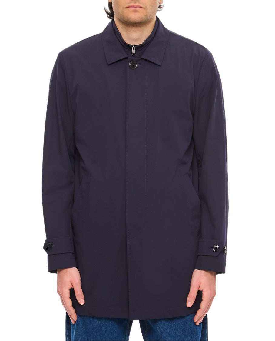 Fay Double Collar Long Coat With Zip And Button Closure
