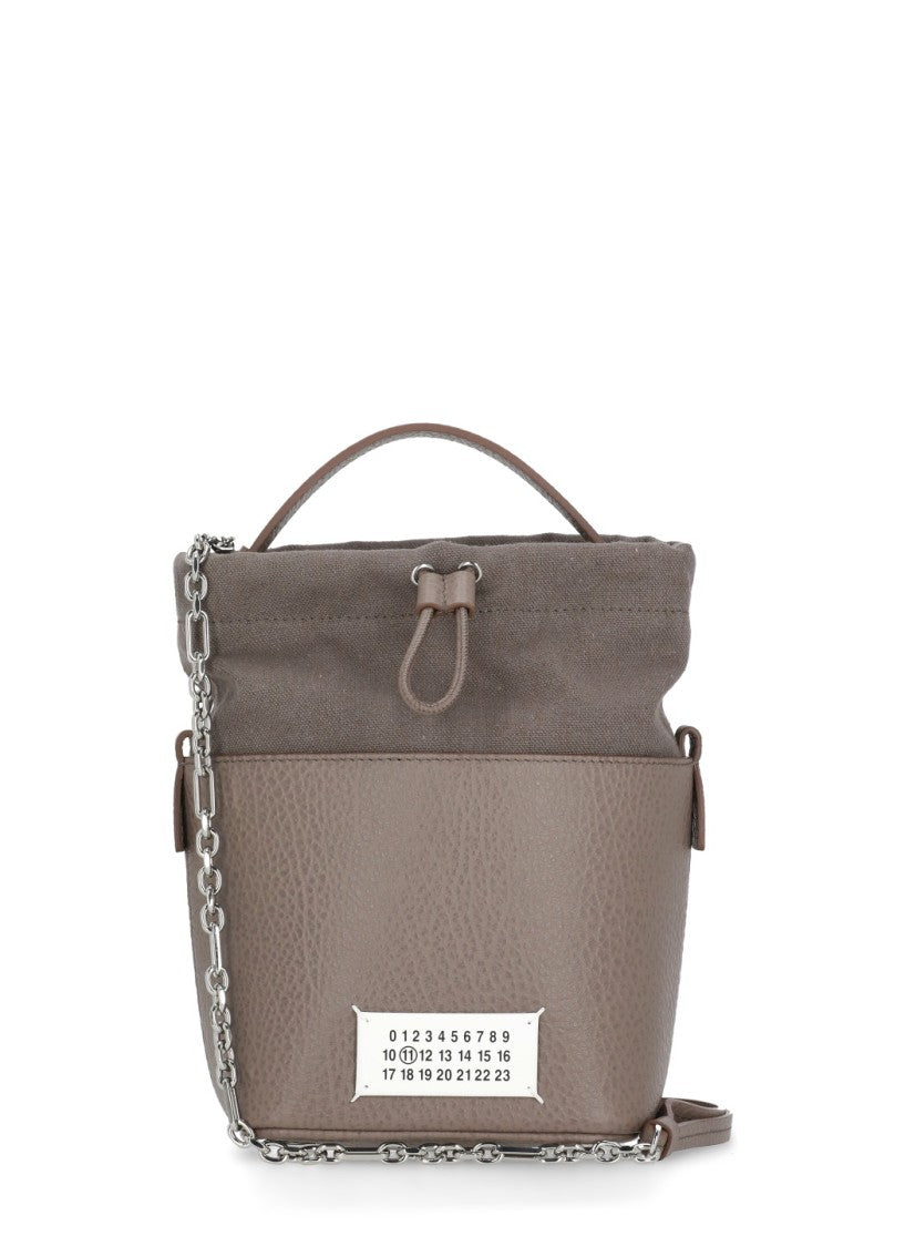 Maison Margiela Rosy Grey Leather Bucket Bag With Contrast Logo Tab