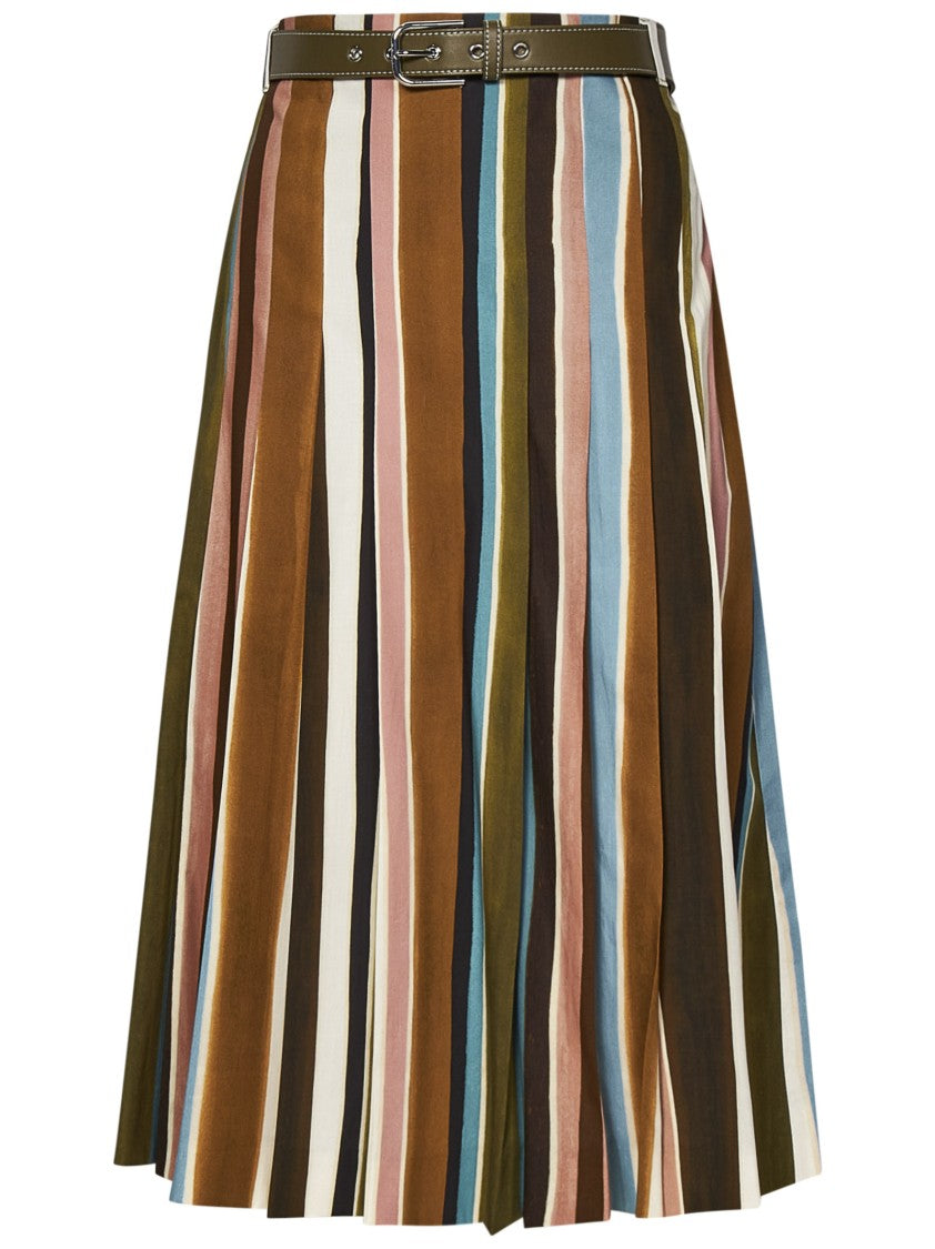 Max Mara Multicolor Pleated Midi Skirt With Belted Waist