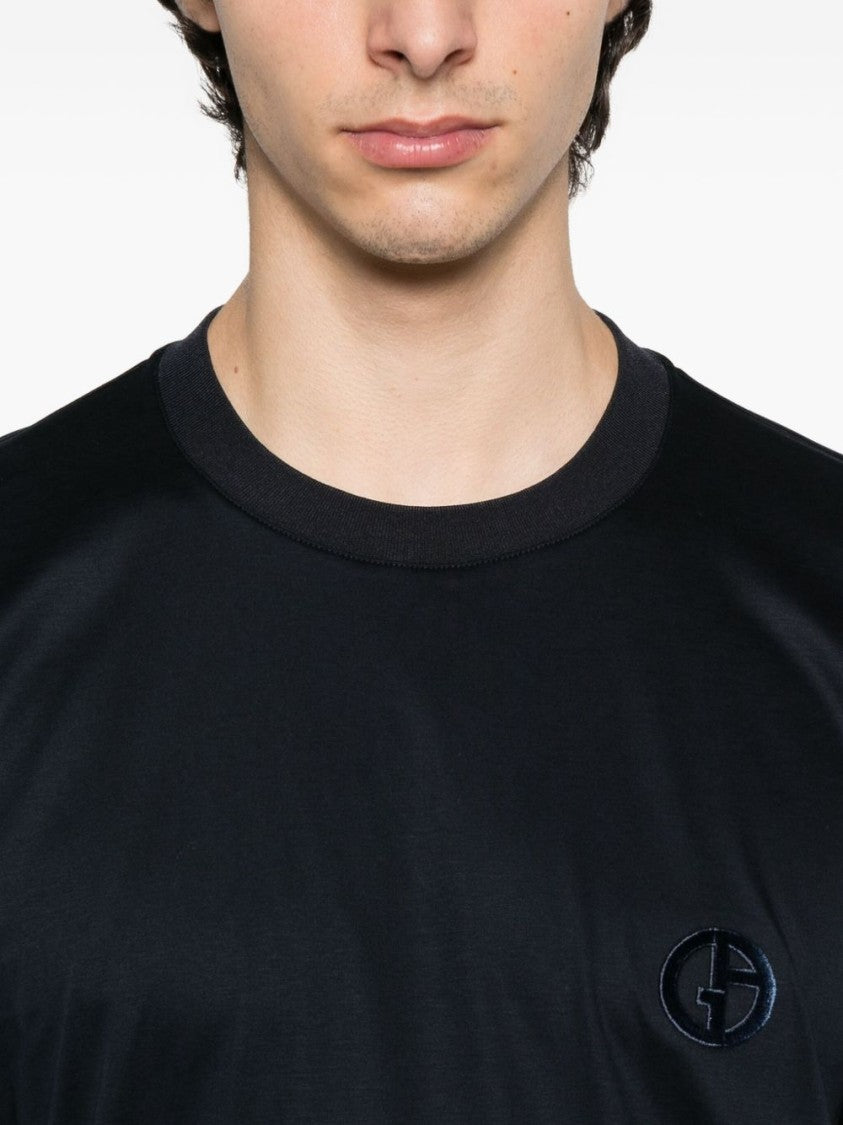 Giorgio Armani Black T-Shirt With Embroidered Logo