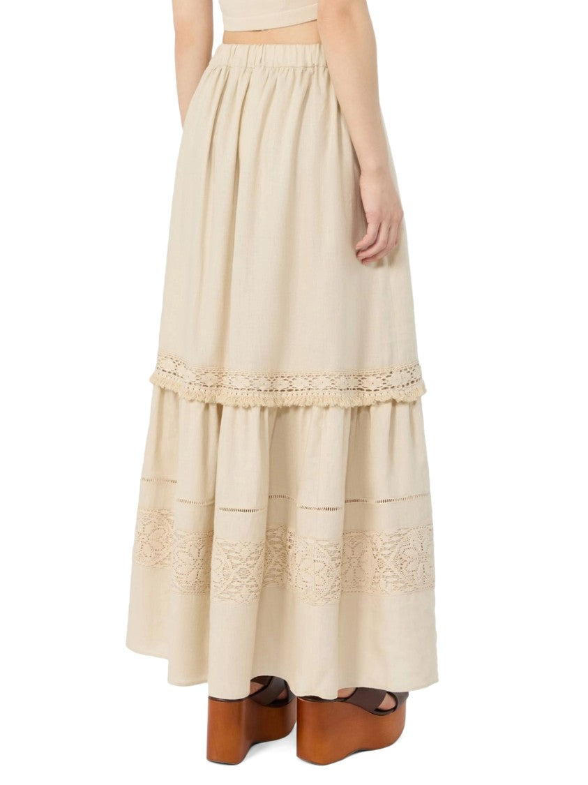 Max Mara Tiered Midi Skirt With Lace Inserts