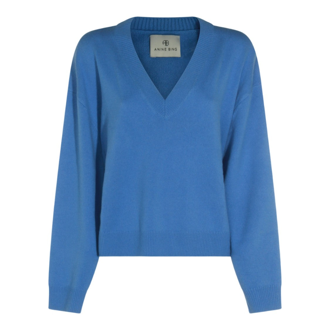Anine Bing Relaxed Fit Deep V-Neck Sweater With Ribbed Cuffs