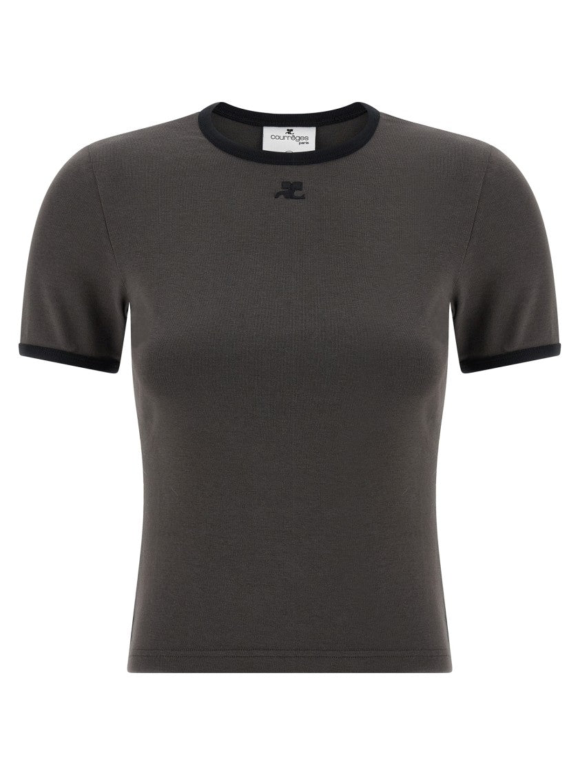 Courrèges Fitted Cotton T-Shirt With Contrast Detailing And Crew Neckline