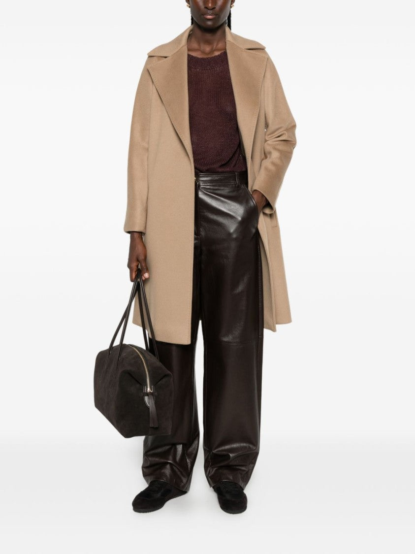 Max Mara Virgin Wool Wide Lapel Belted Long Coat