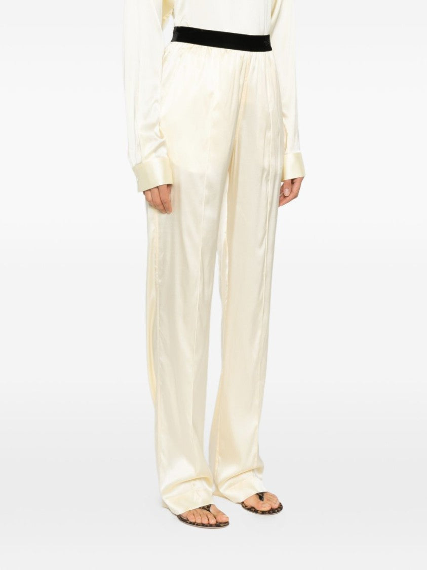 Tom Ford Cream Banded Waist Straight-Leg Pants