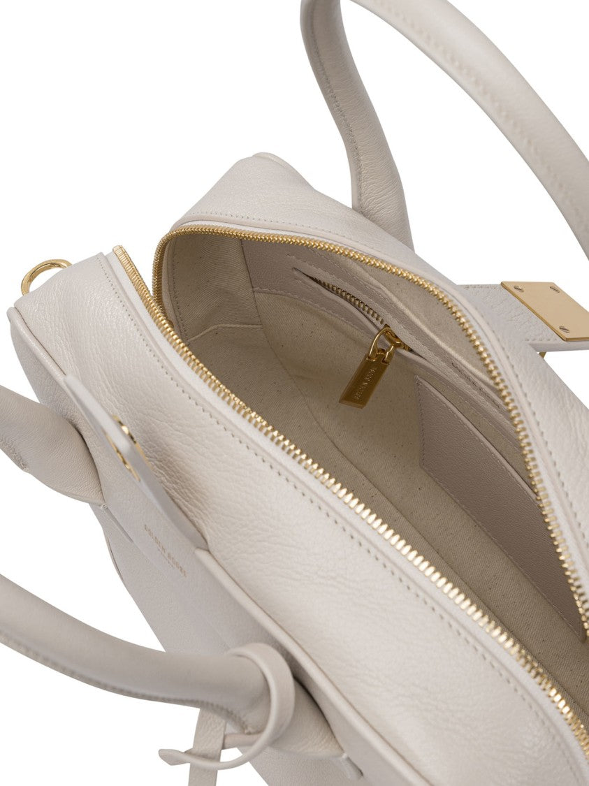 Golden Goose Structured White Goat Leather Handbag With Double Zipper Closure