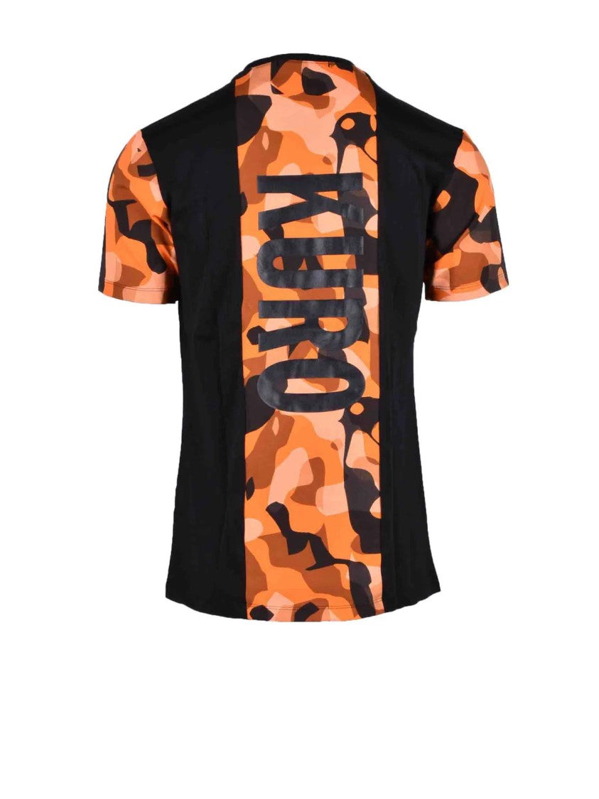 Takeshy Kurosawa Men's Black T-Shirt With Camouflage Sleeves And Bold Detailing