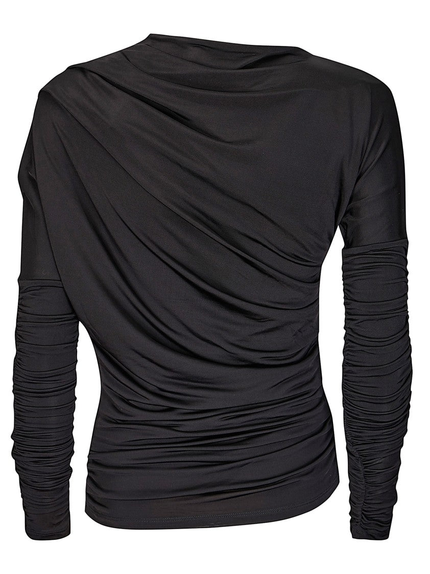 Ganni Shiny Jersey Ruched Top