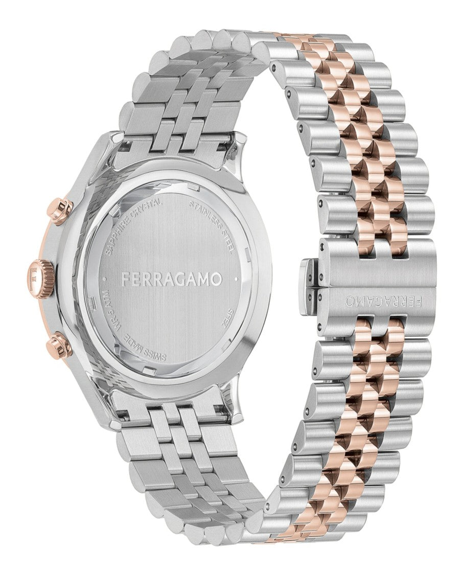 Ferragamo Duo Chrono Bracelet Watch With Brown Guilloche Dial